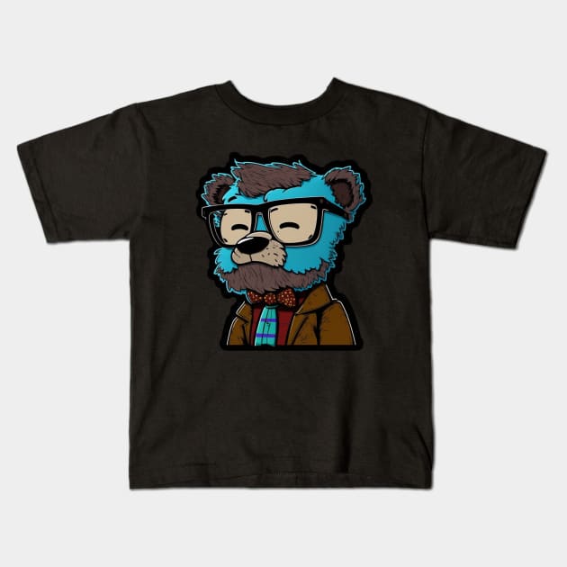 Nerdy Bear Kids T-Shirt by Alonesa